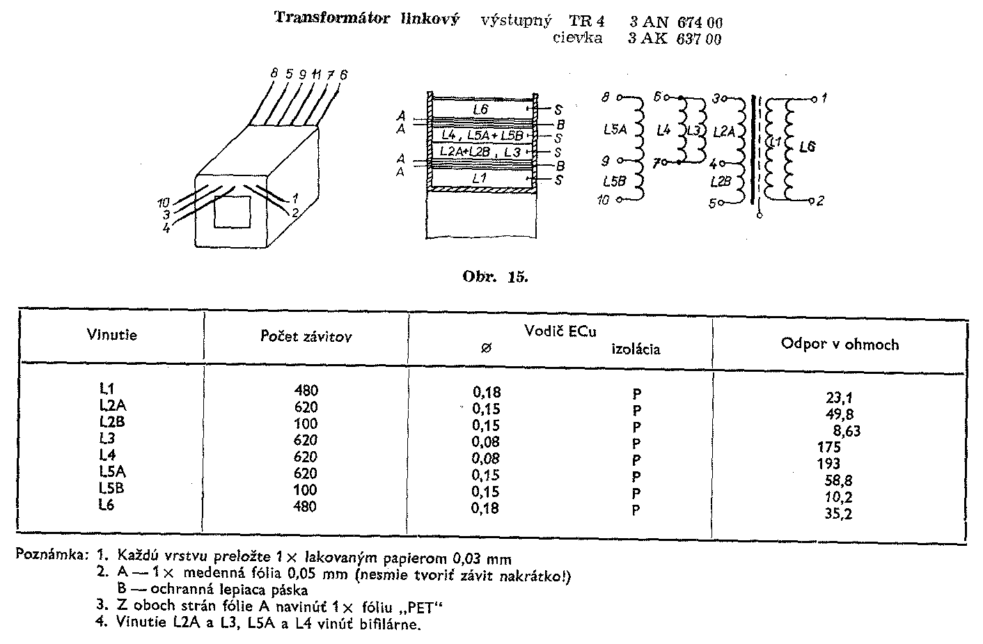 Navíjací predpis transformátora 3AN67400 (kliknutím sa zobrazí v plnom rozlíšení)